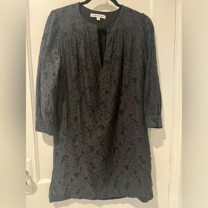 Elizabeth & James 100% Silk knee Length dress black on black pattern EUC 10